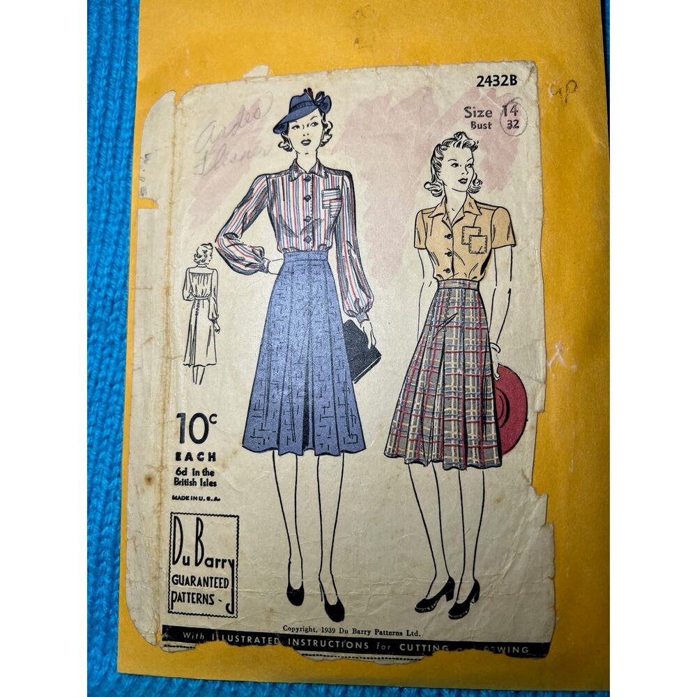 Du Barry Pattern 2432B Skirt A line 1930s Size 14